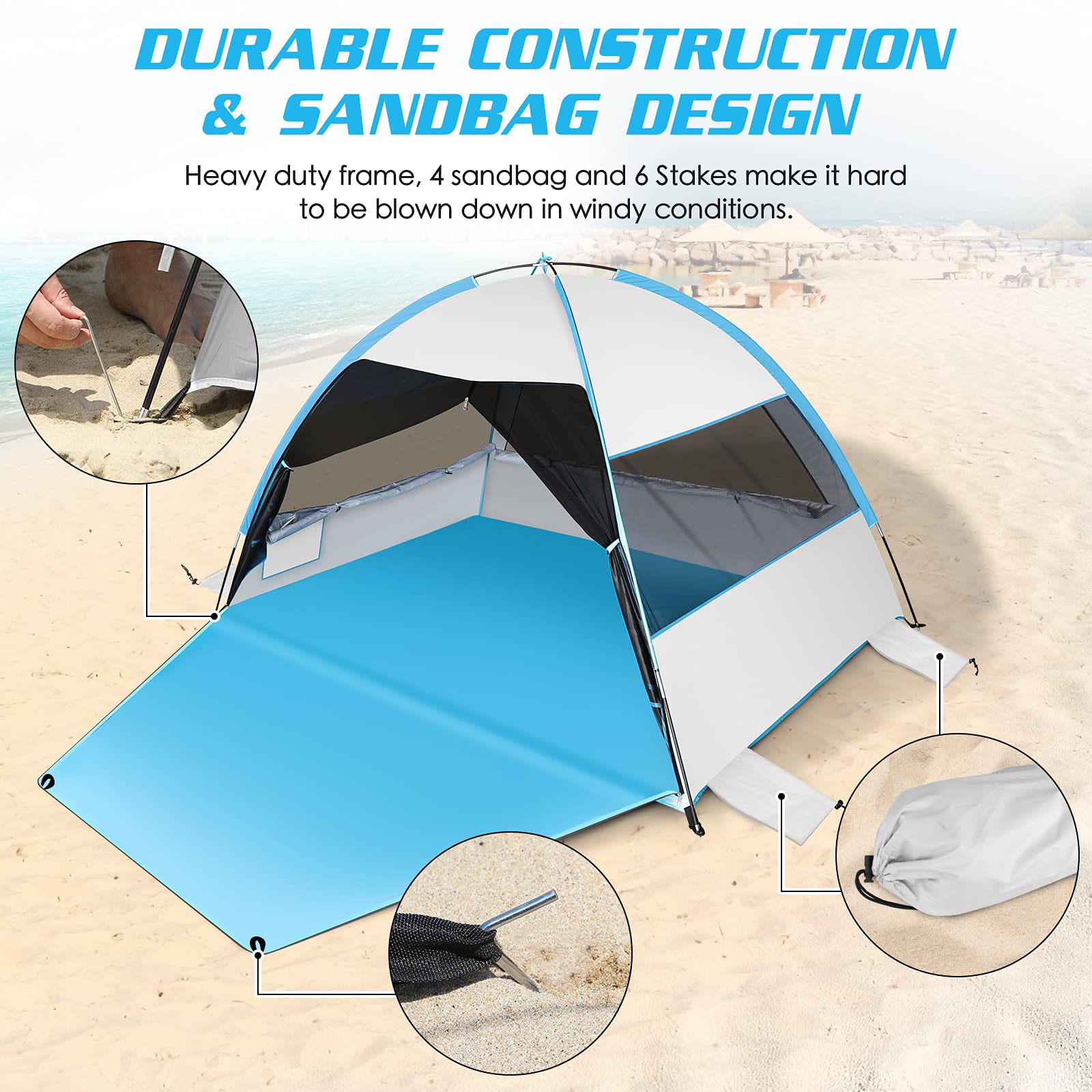 LetsFunny tent storage pockets keep sunscreen and books handy.