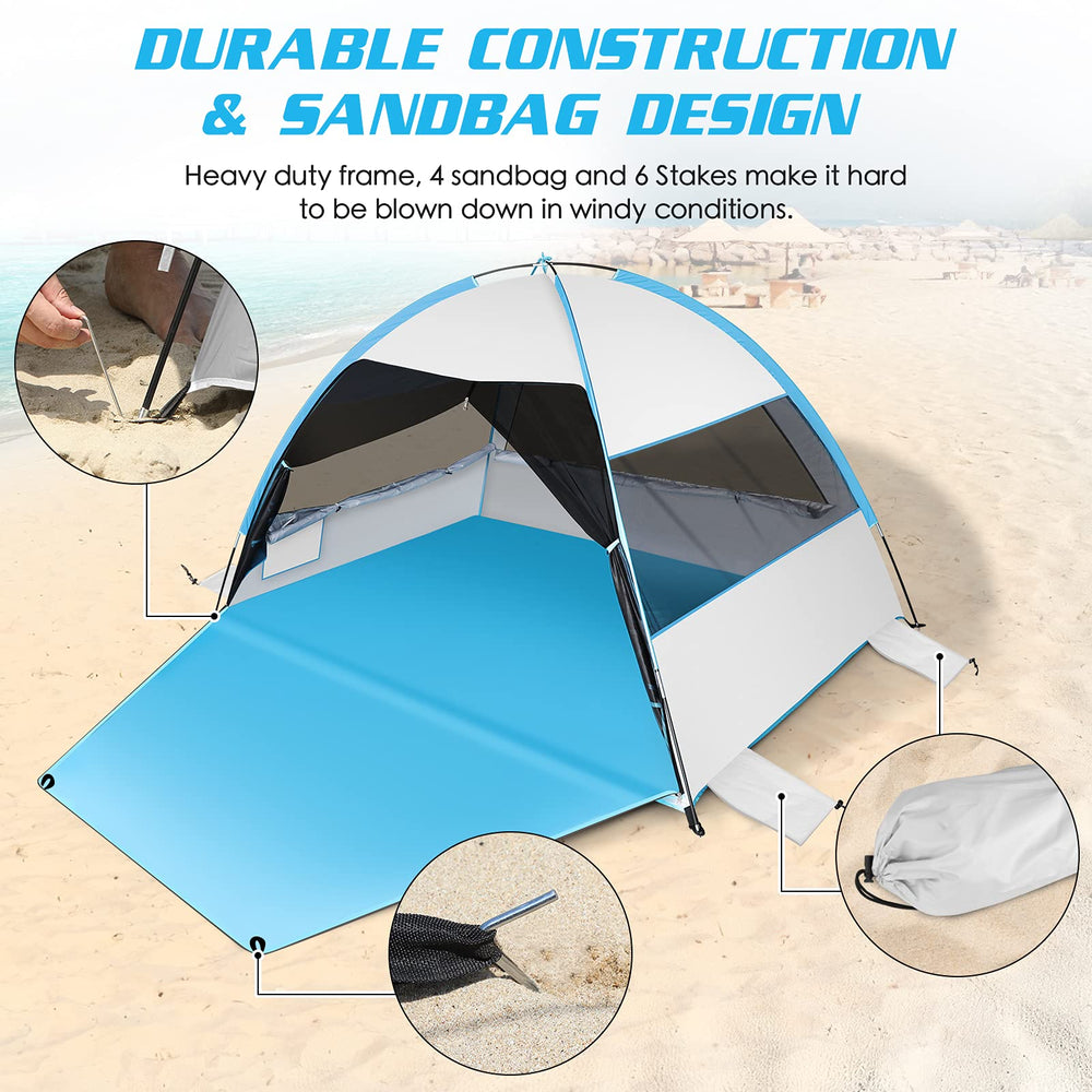 LetsFunny tent storage pockets keep sunscreen and books handy.