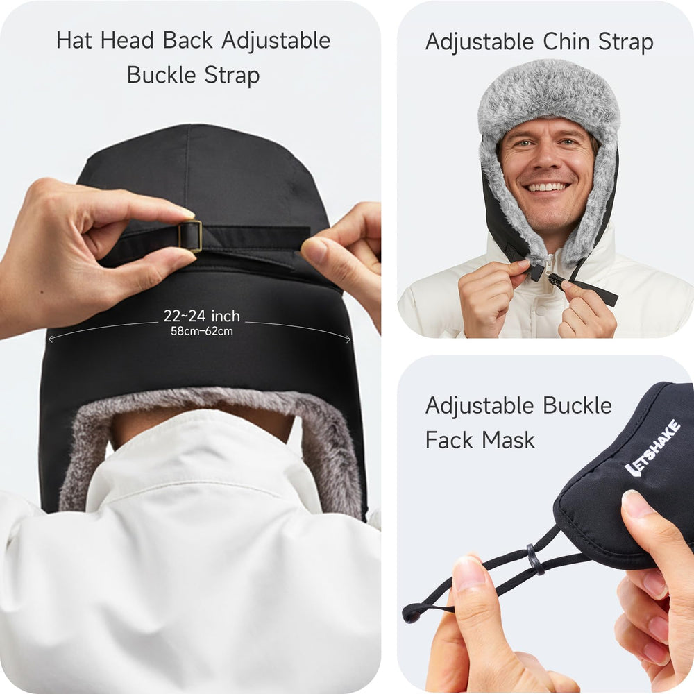LETSHAKE winter trapper hat adjustable back strap for a personalized fit.