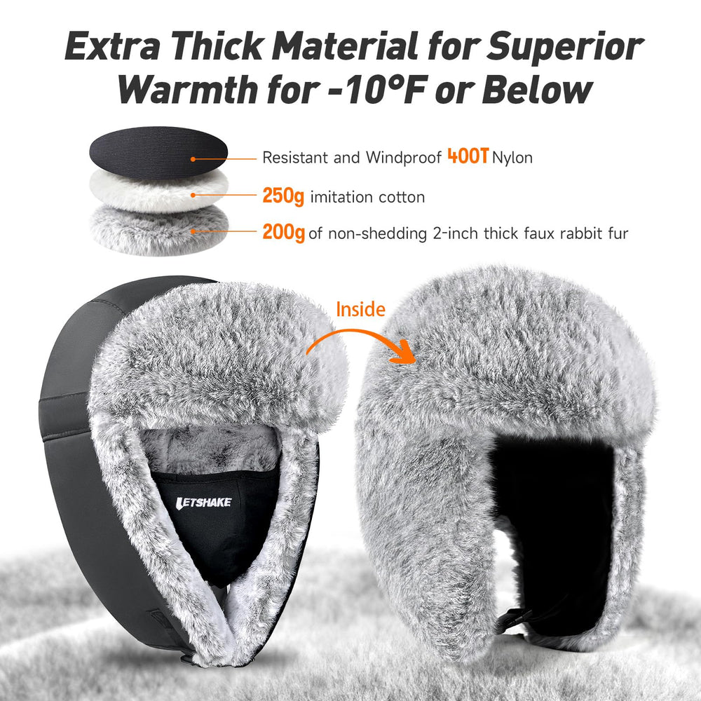 LETSHAKE winter trapper hat with ear flaps highlights windproof all-around warmth.
