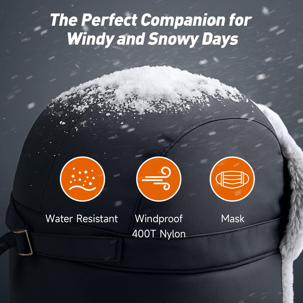 LETSHAKE winter trapper hat with built-in face mask for extra facial coverage.