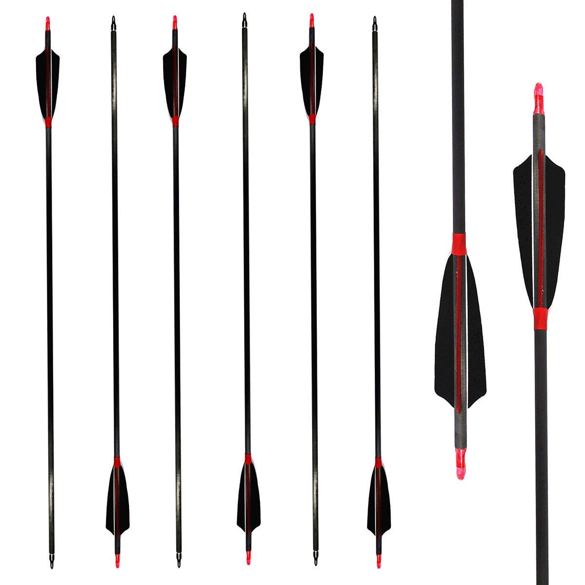 Letszhu carbon arrows 500 spine with real feathers, precision flight for compound and recurve bows.