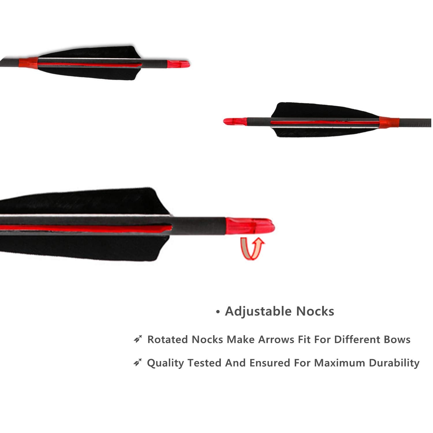 Black-red fletching on Letszhu arrows aids visible stabilization.