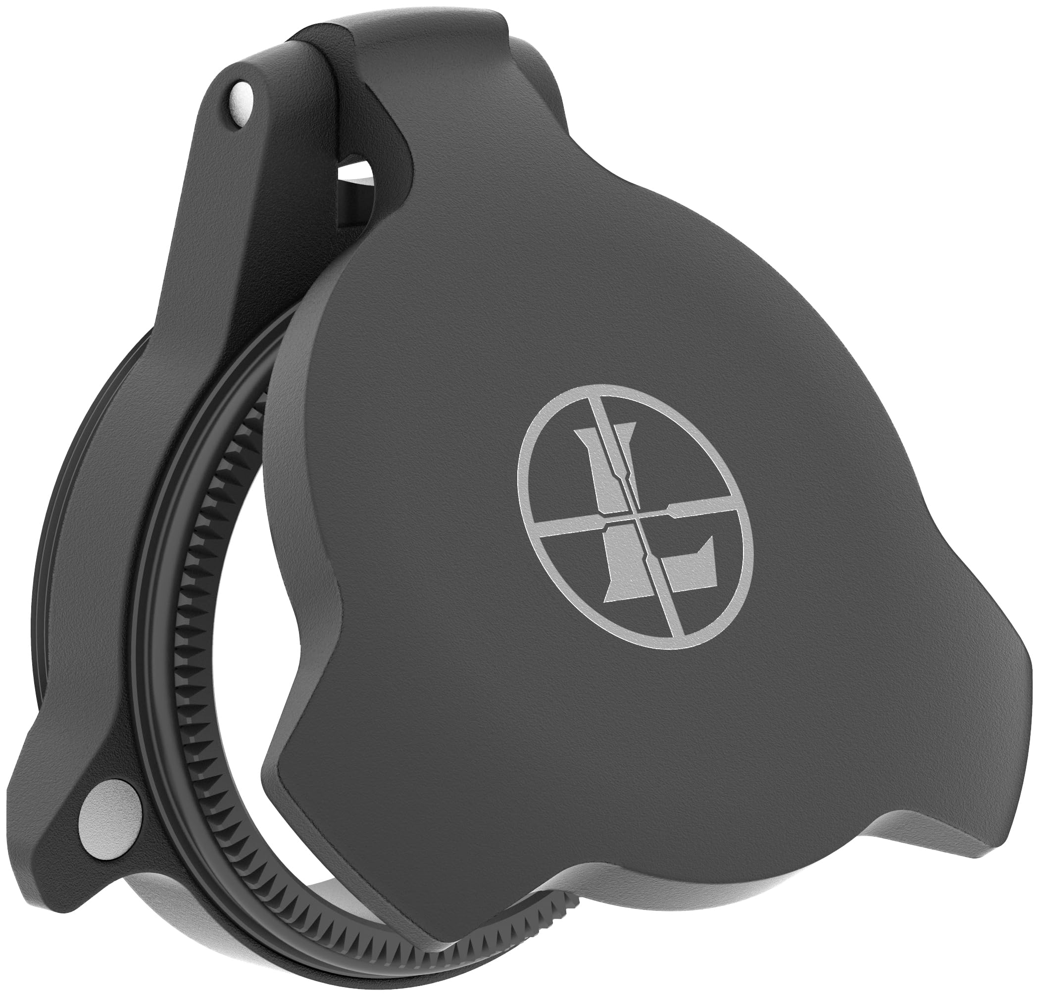 Leupold Alumina Flip-Back 24mm cover closeup with magnetic latch for secure closure.