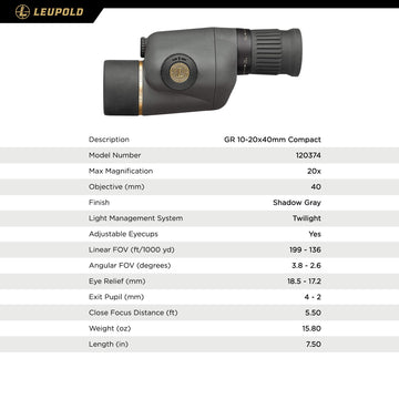 Leupold GR 10-20x40mm Gold Ring pro-coated lens boosts clarity.