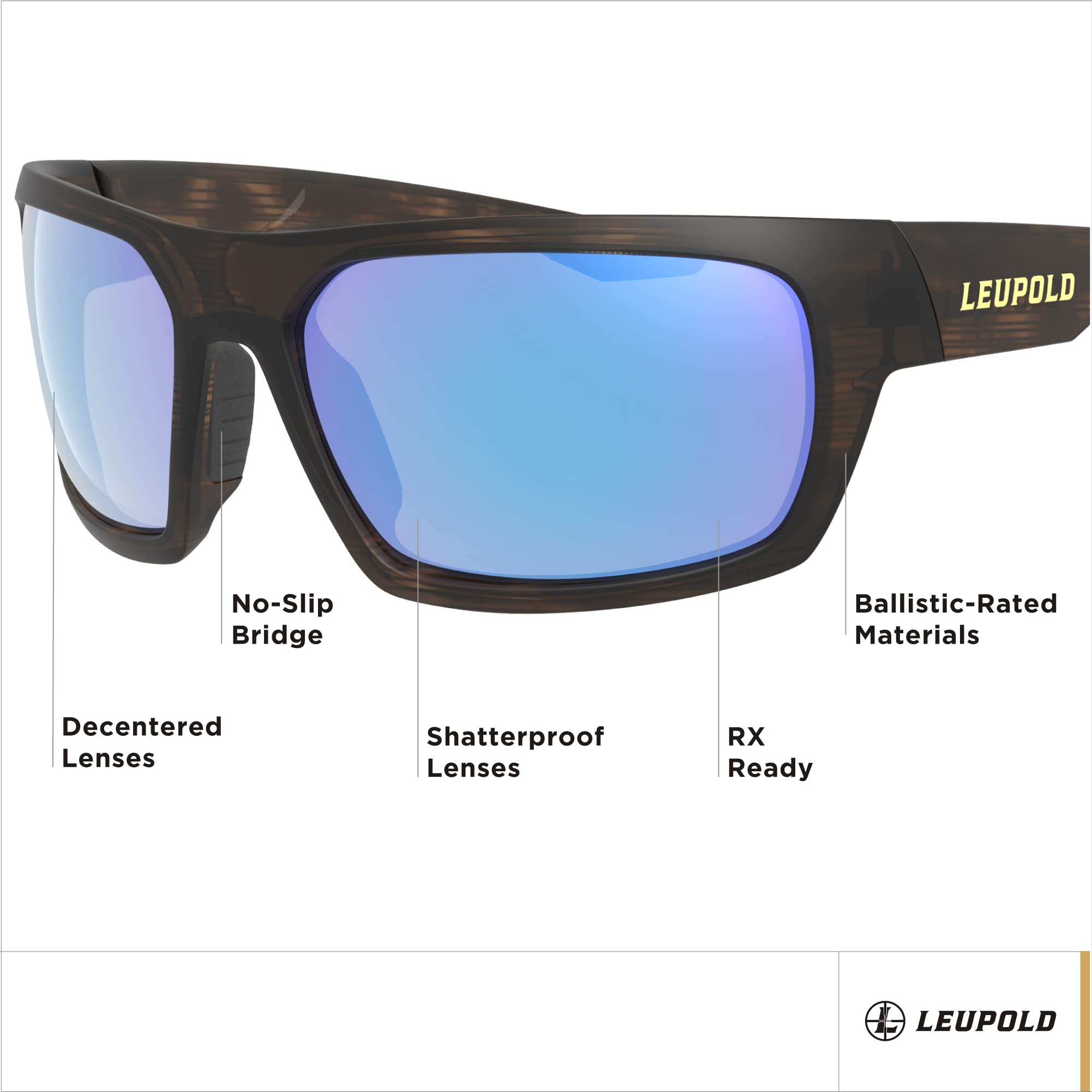 Leupold Packout eyewear no-slip bridge keeps frames secure during action.