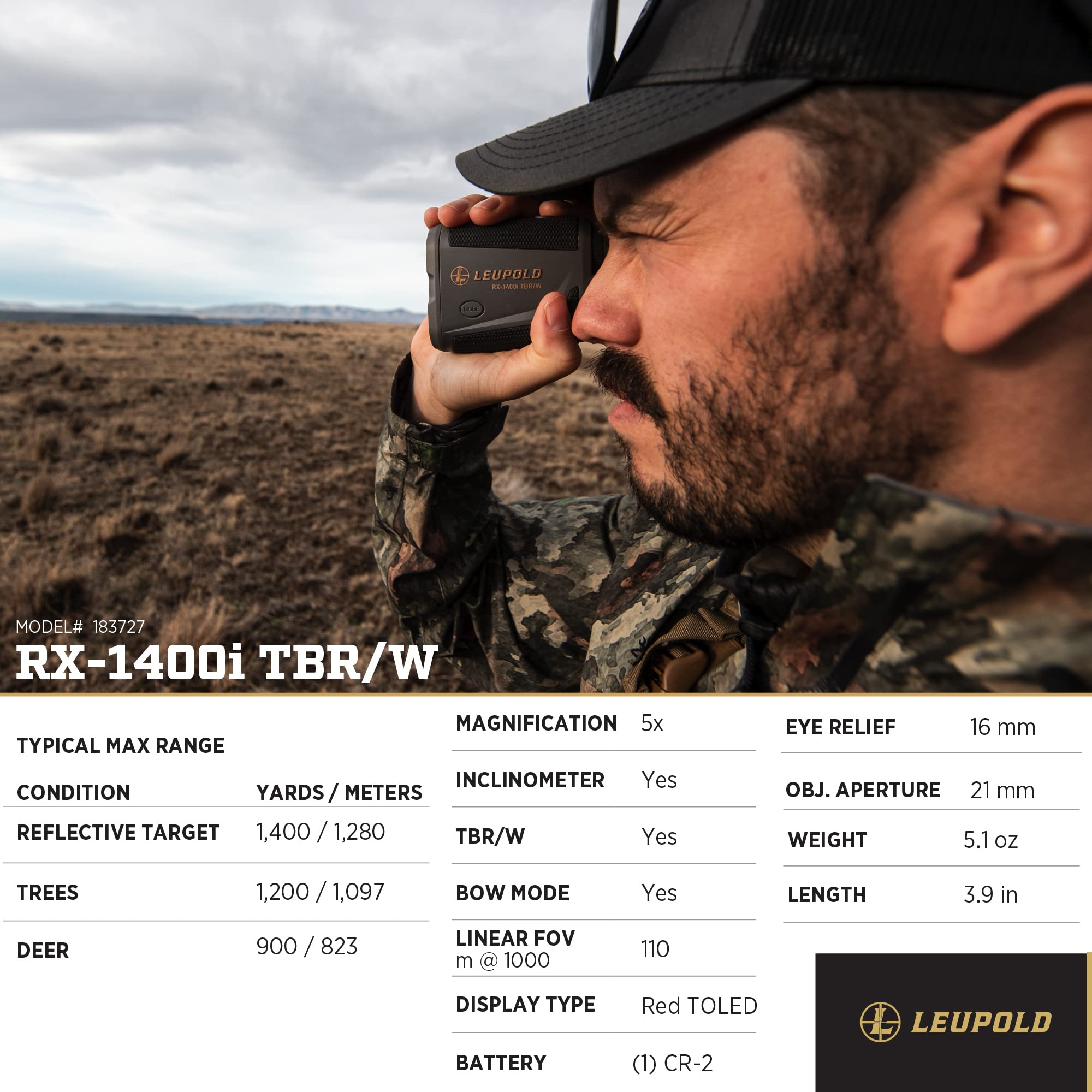 Leupold RX-1400i TOLED display delivers bright readouts.