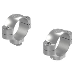 Leupold standard rings 30mm medium silver assembly shot emphasizes secure mounting compatibility.