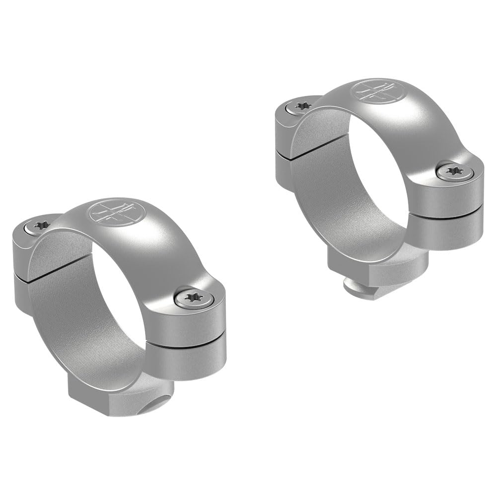 Leupold standard scope rings 30mm medium silver closeup shows durable forged steel for hunting setups.