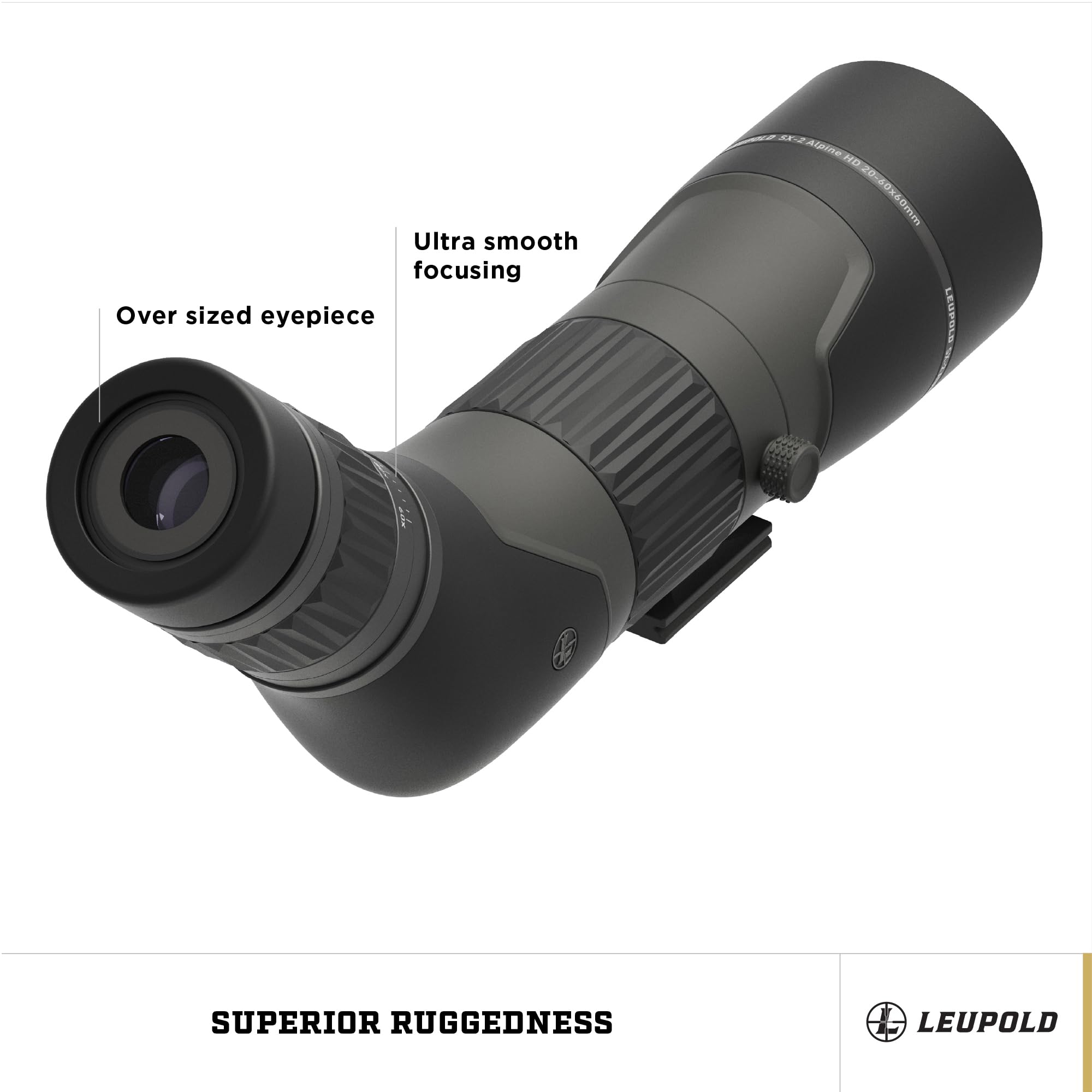 Leupold SX-2 Alpine HD Gen 2 20-60x60mm angled dial close-up for precise zoom.