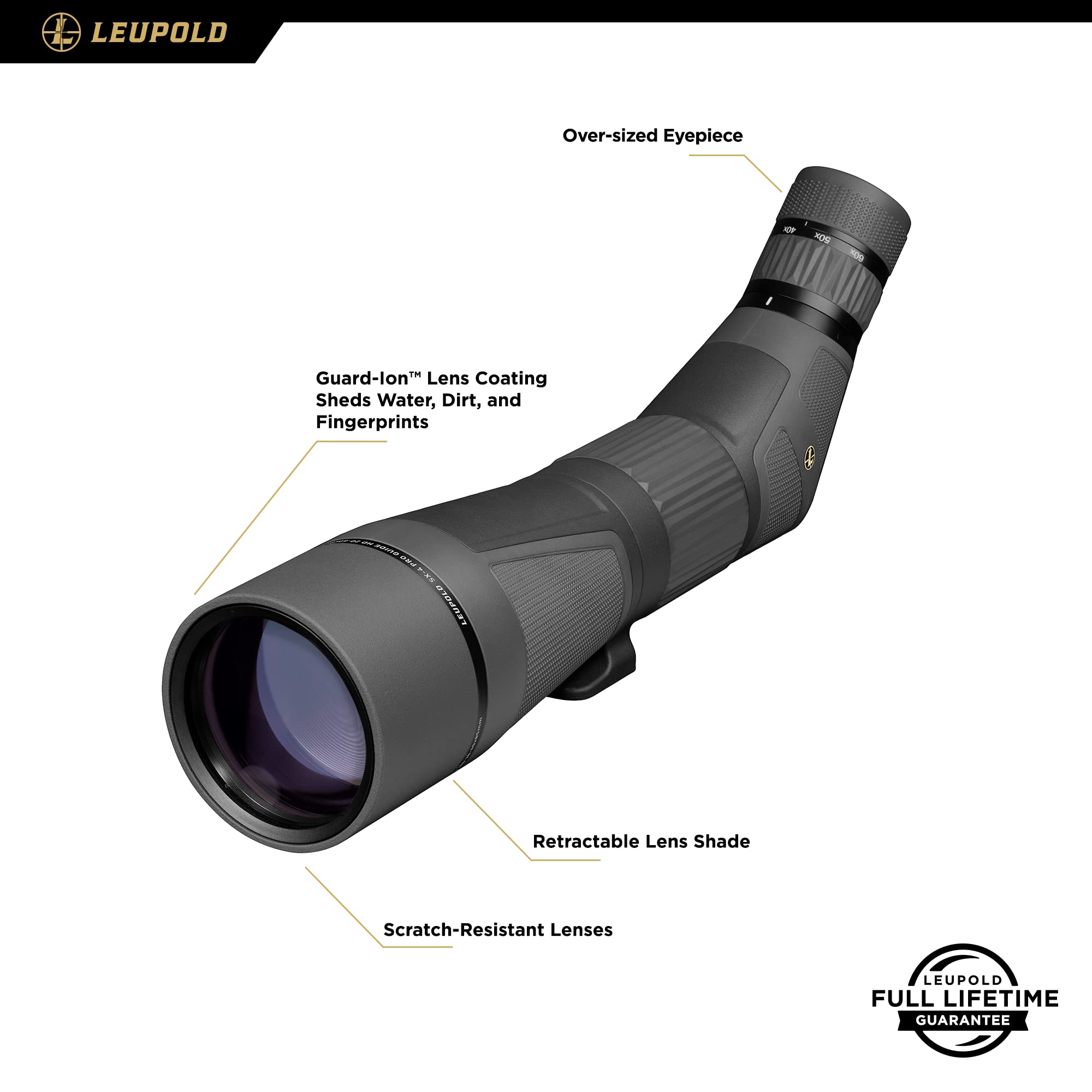 Leupold SX-4 Pro Guide HD DiamondCoat 2 lens for bright, clear images