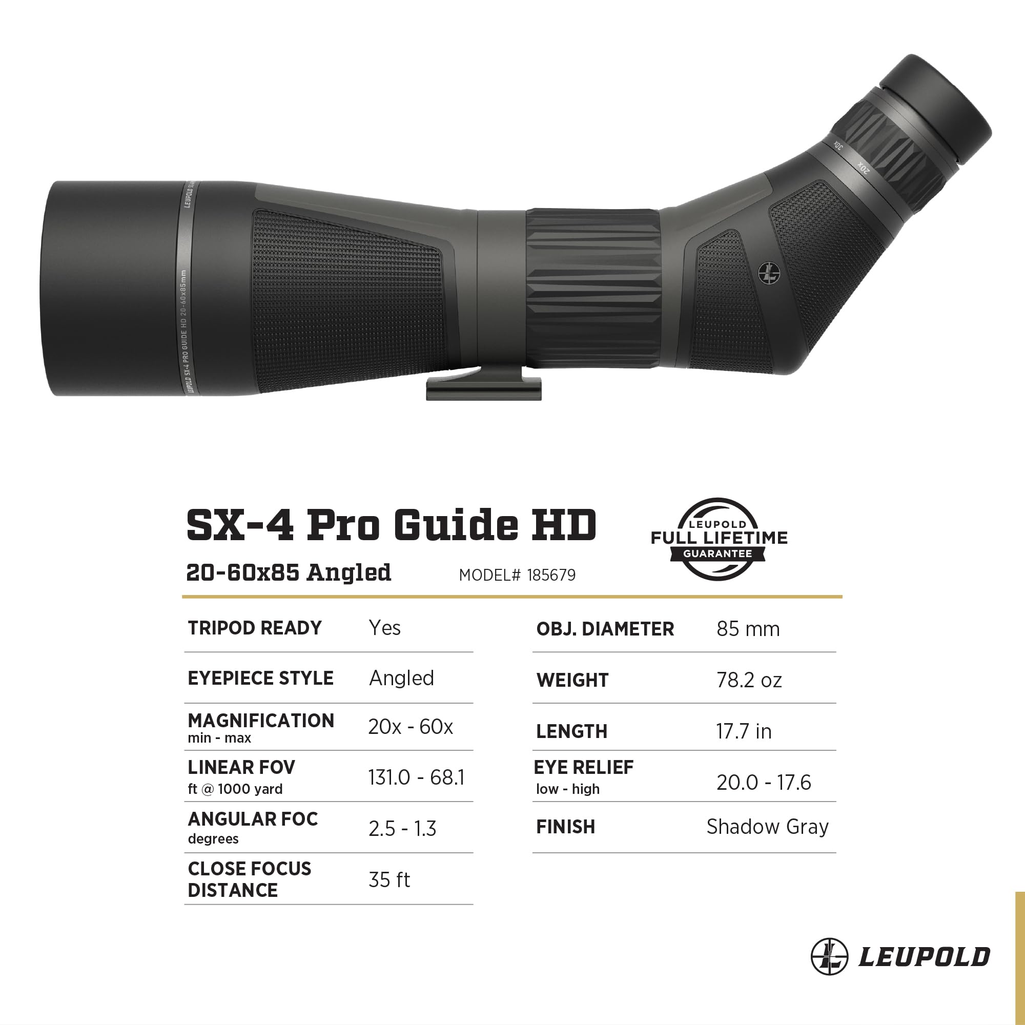 Leupold SX-4 Pro Guide HD Gen 2 side view with textured exterior finish