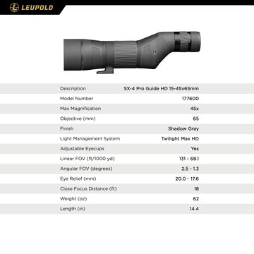 Leupold SX-4 Pro Guide HD DiamondCoat 2 coating boosts light transmission and abrasion resistance