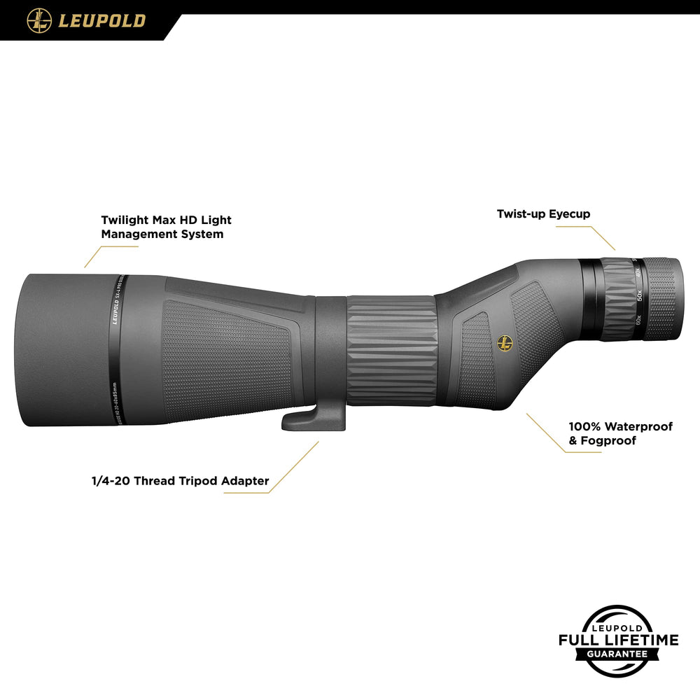 Leupold SX-4 Pro Guide HD DiamondCoat 2 lens for higher light transmission and abrasion resistance.