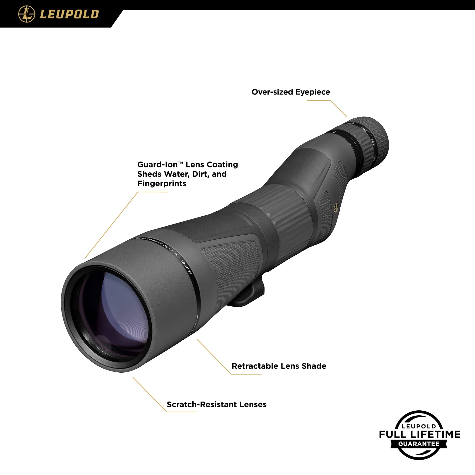 Leupold SX-4 Pro Guide HD waterproof-fogproof body for reliability in rain or dew.