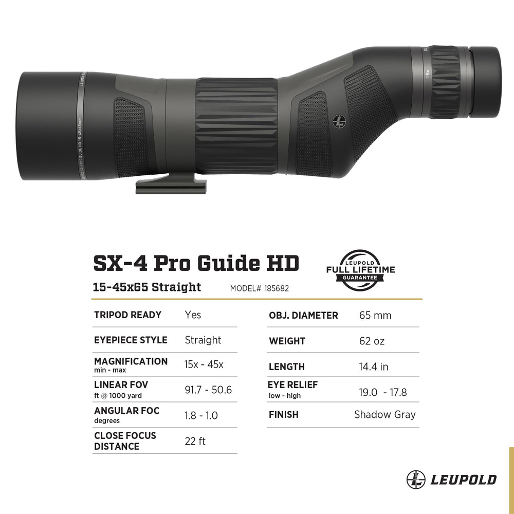 Leupold SX-4 Pro Guide HD Gen 2 straight body aids stable positioning.