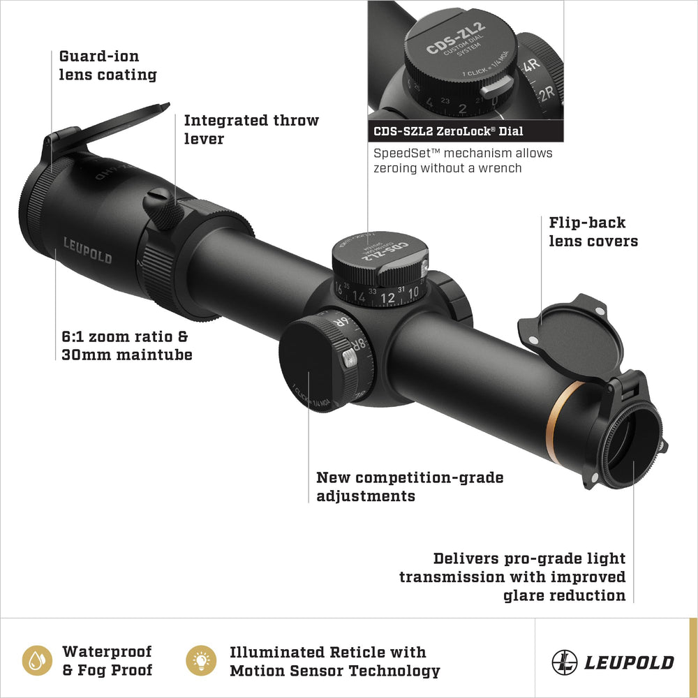 Leupold VX-6HD Gen 2 1-6x24 30mm tube—durable design for rugged field use.