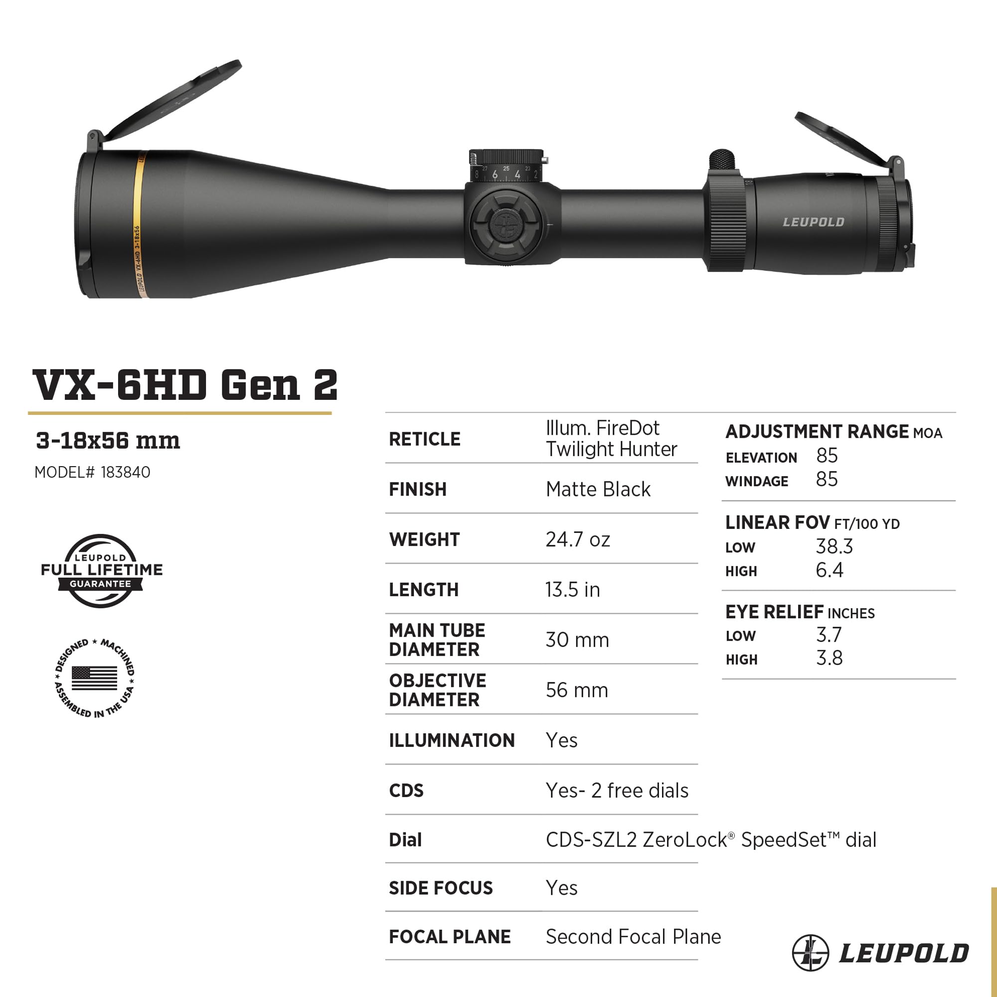 Leupold VX-6HD Gen 2 turret dials provide reliable windage and elevation adjustments