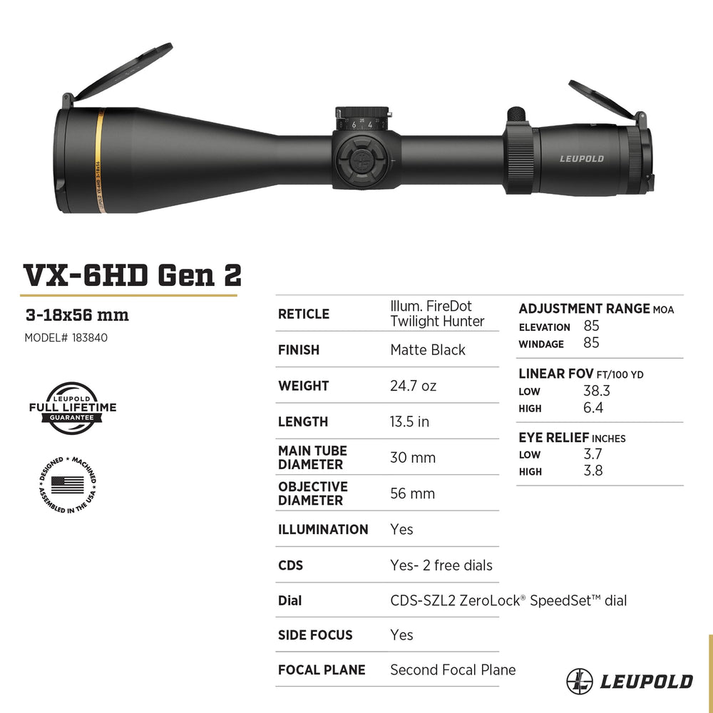 Leupold VX-6HD Gen 2 turret dials provide reliable windage and elevation adjustments