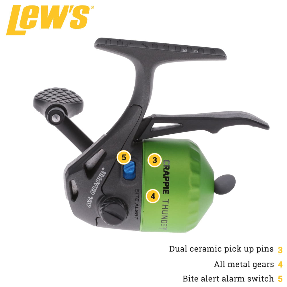 Stainless-steel nose cone on Lew's Crappie Thunder Underspin reel