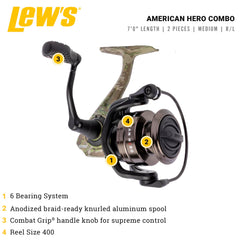 Close-up of Lew's American Hero Camo 7 ft 0 in spinning rod