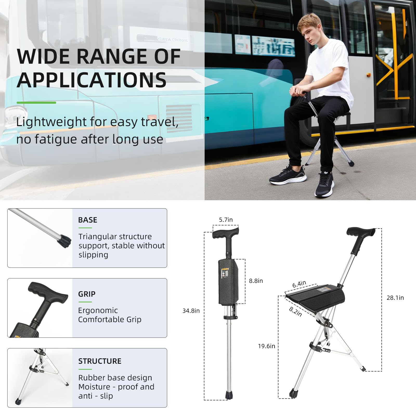 LewiTools crutch-seat in use outdoors for convenient rest during activities.