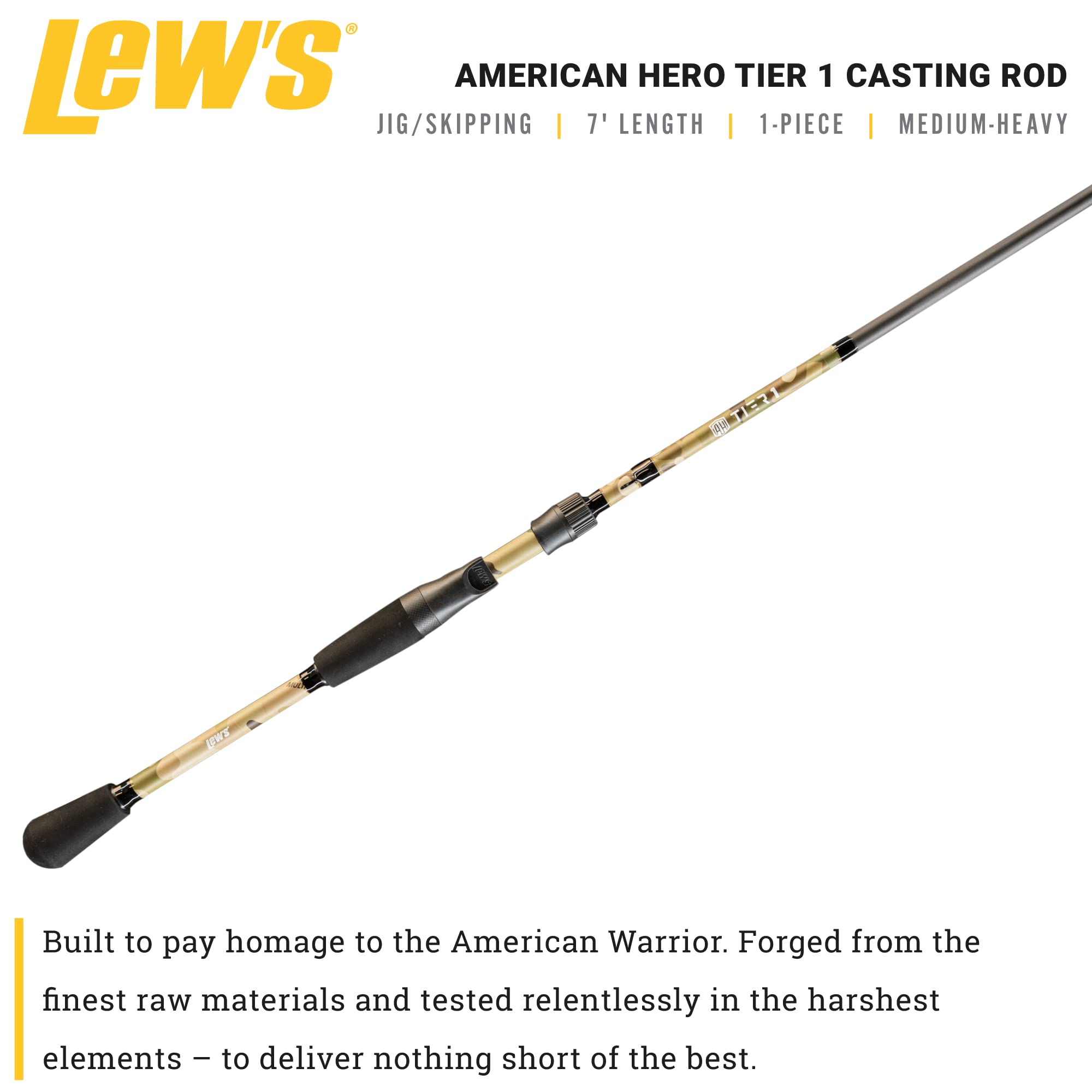 Lew's American Hero Tier 1 Casting Rod 7' 1-Piece MH Fast Action Multicam - close-up