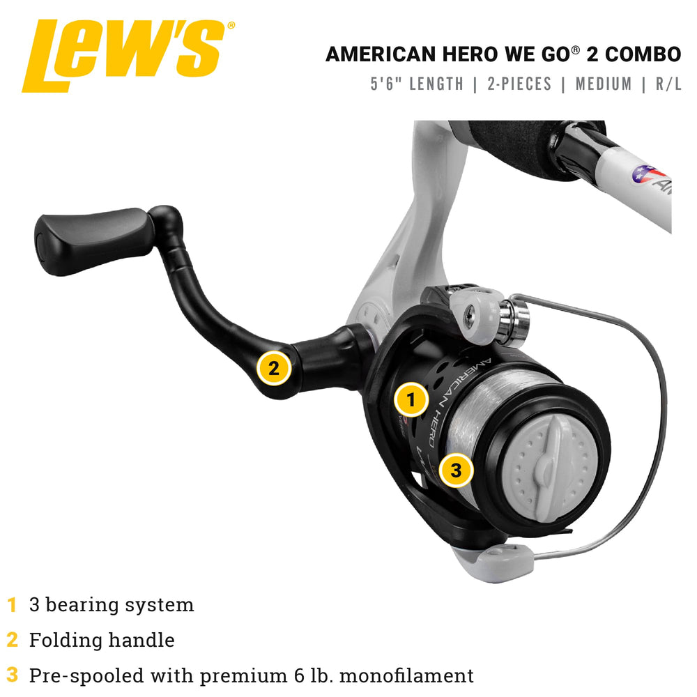 Lew's WeGo 2-Speed Spin graphite frame highlights sturdy construction.