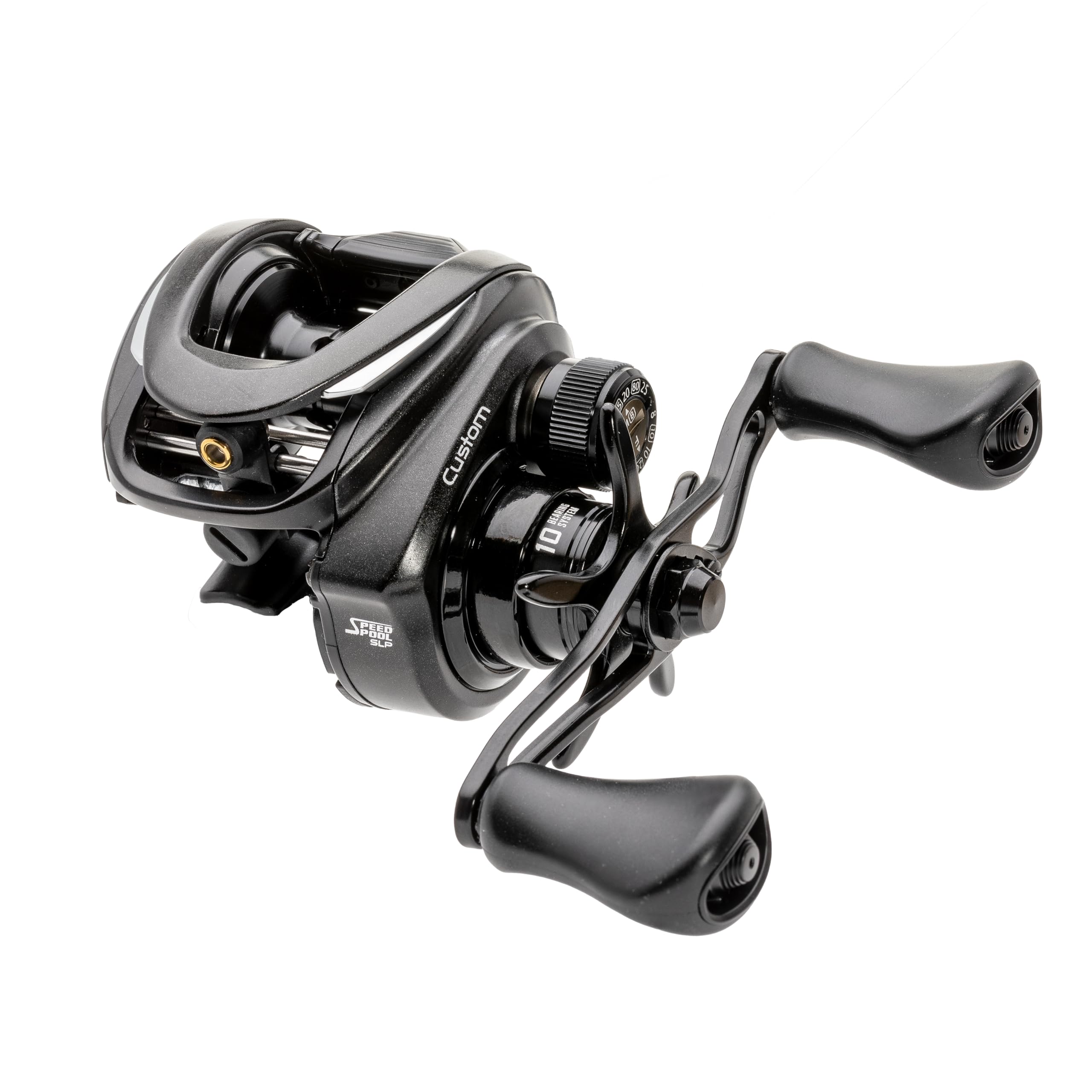 Lew’s Custom left-hand baitcast reel gear closeup highlights precision gear for reliable casts.