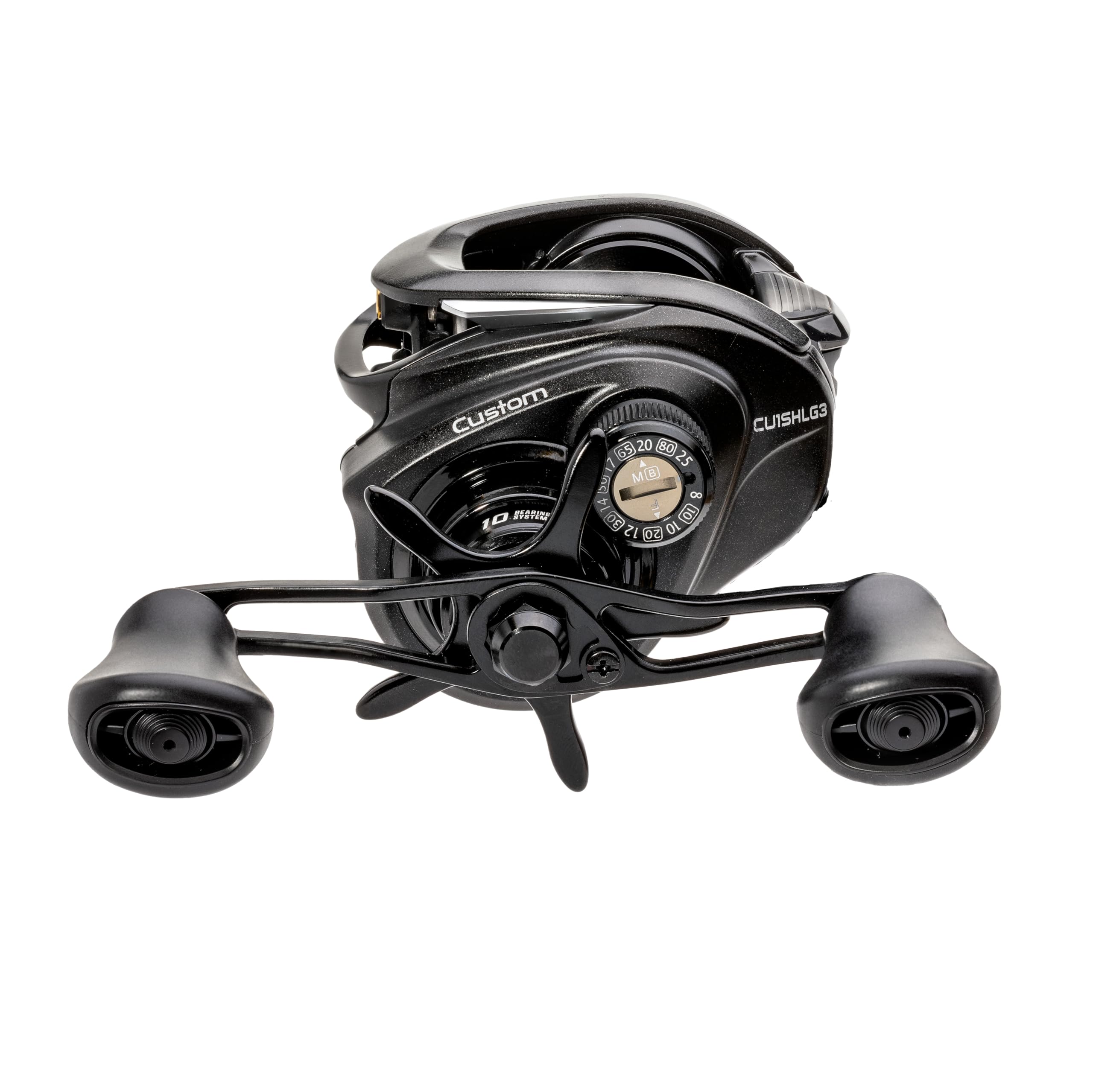 Lew’s Custom left-hand baitcast reel in action on topwater demonstrates versatile line capacity.