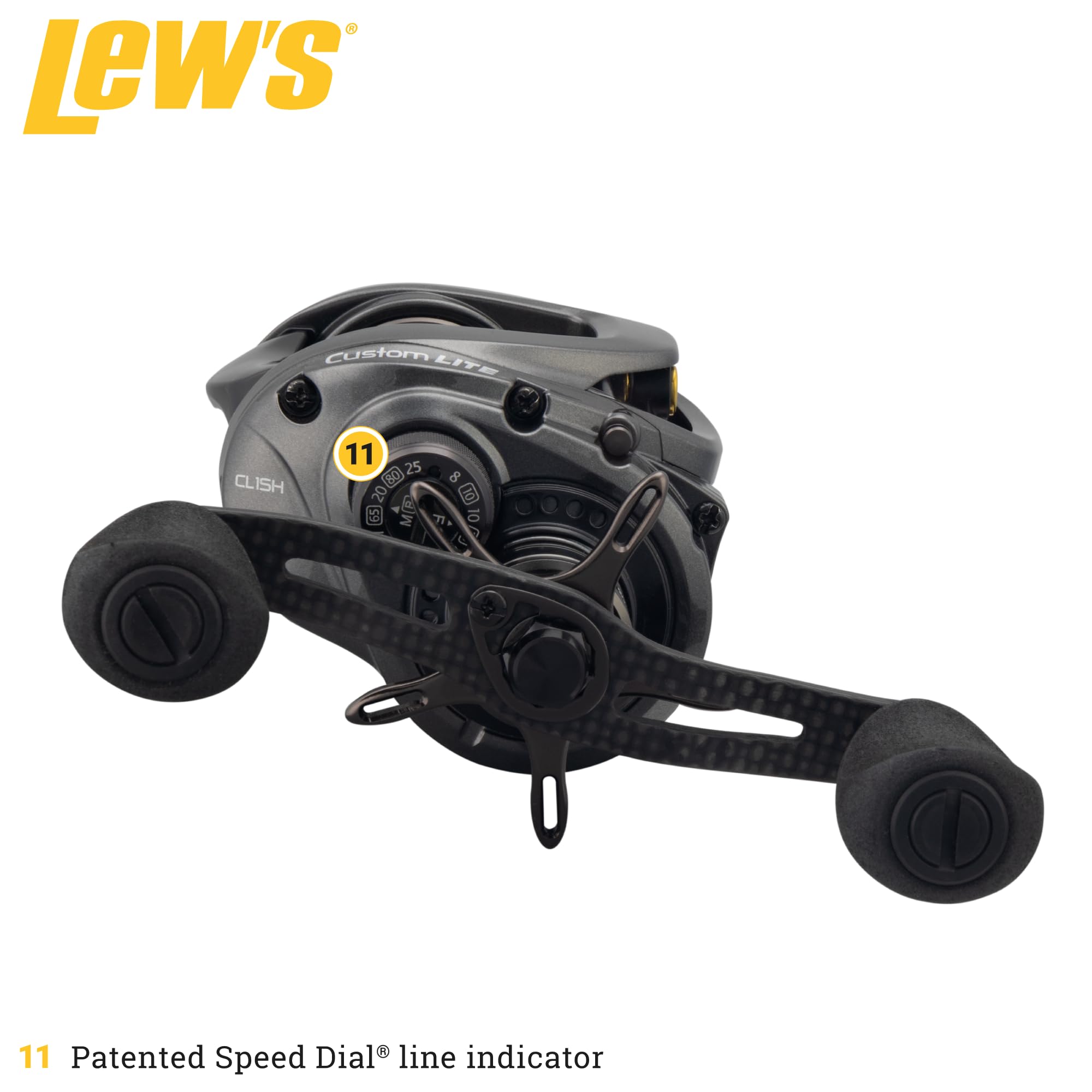 Carbon fiber drag tension knob and drag star on Lew's reel