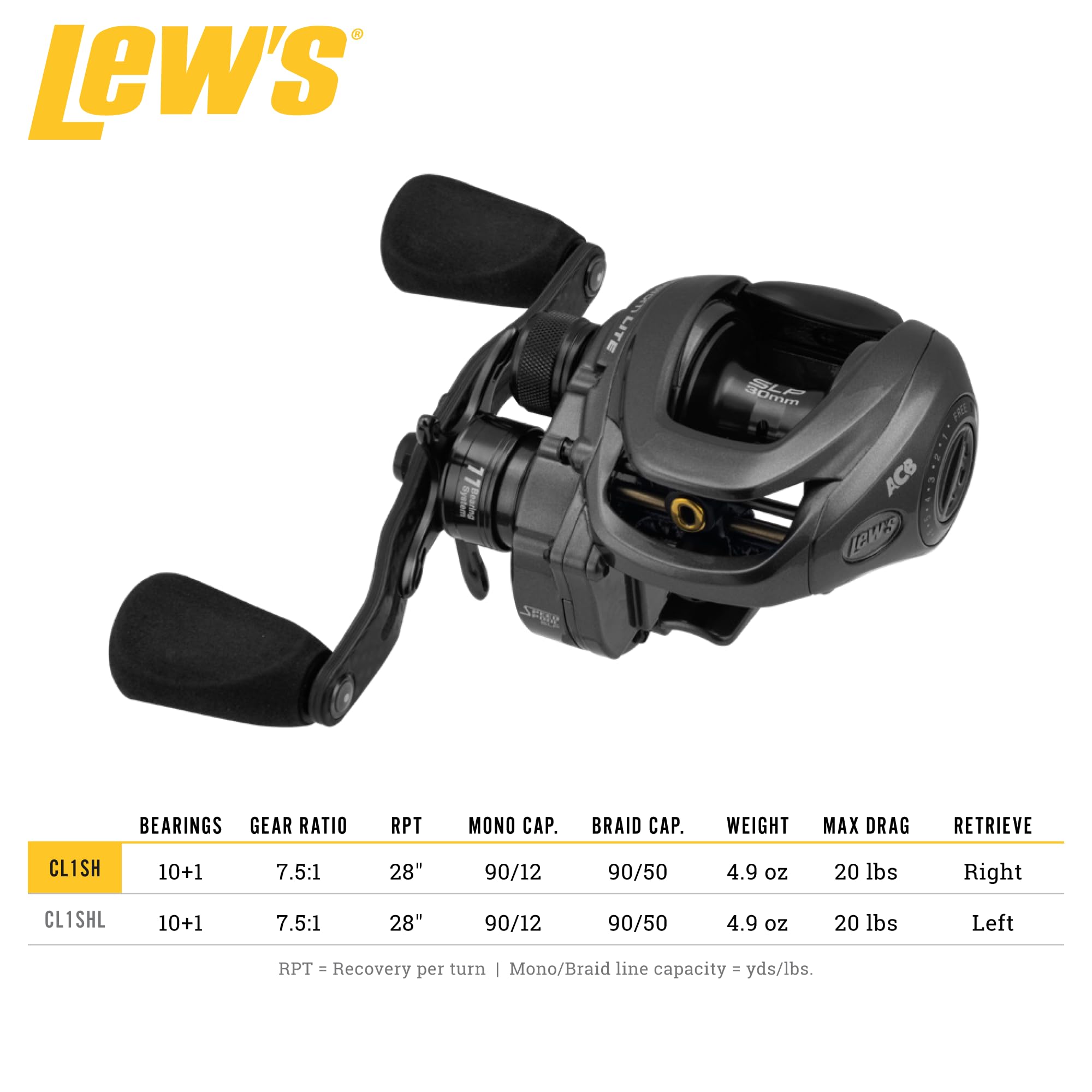 Lew's Custom Lite SLP handle ergonomic carbon fiber for fatigue-free grip