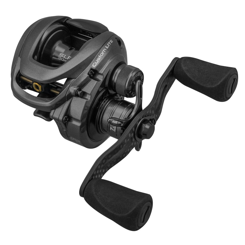 Lew's Custom Lite SLP left-hand frame shows ultra-lightweight design for long fishing sessions