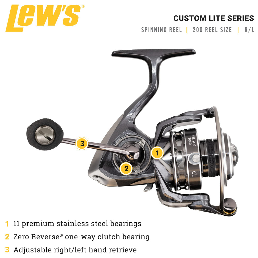 Lew's Custom Lite spinning reel spool demonstrates braid-ready design for smooth line control.