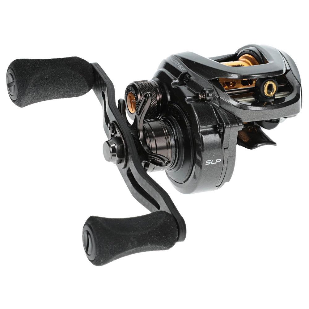 Lew's Custom Lite SS baitcast reel in carbon gray finish with shallow 30 mm spool
