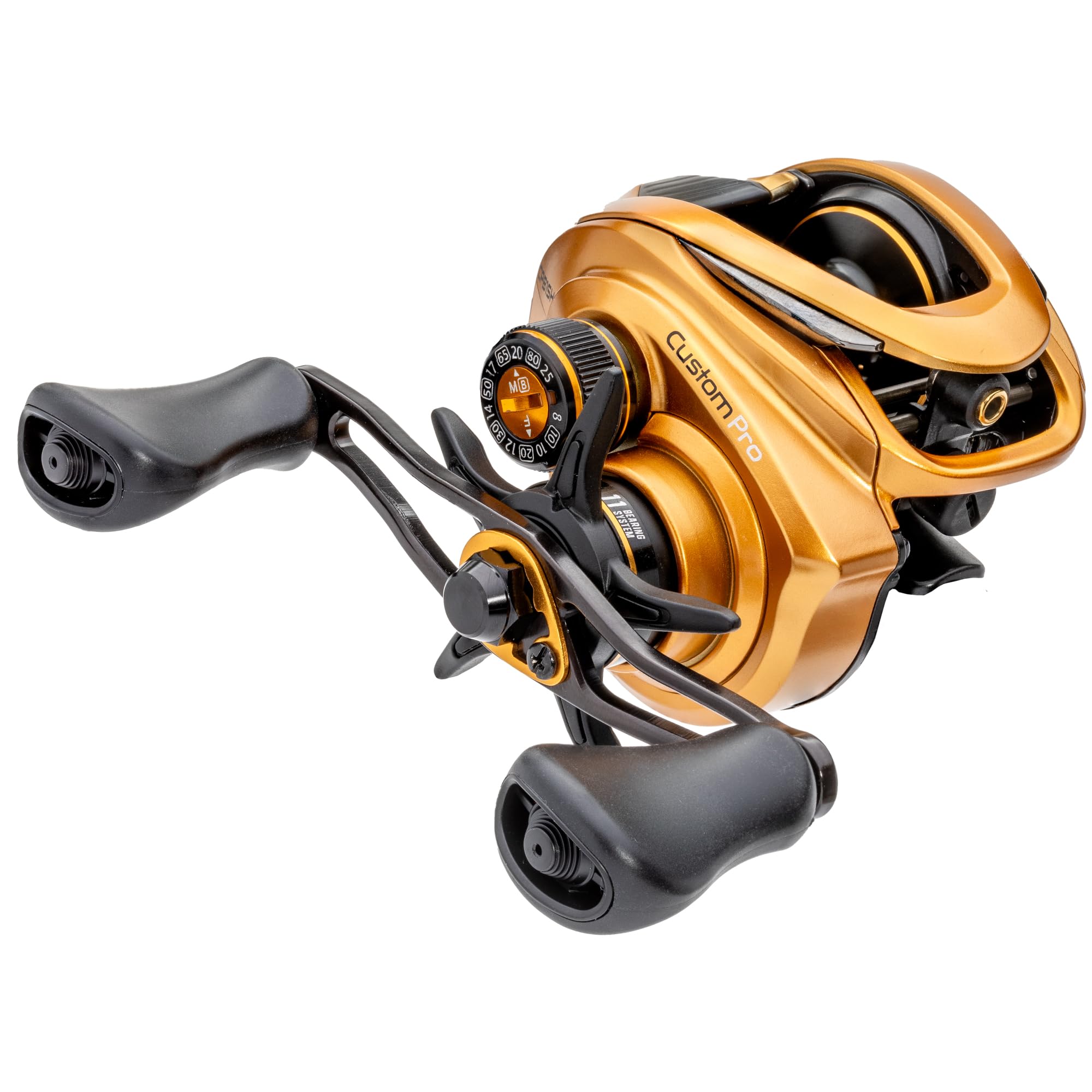 Lew's Custom Pro baitcast reel front view shows rugged aluminum frame for durability.