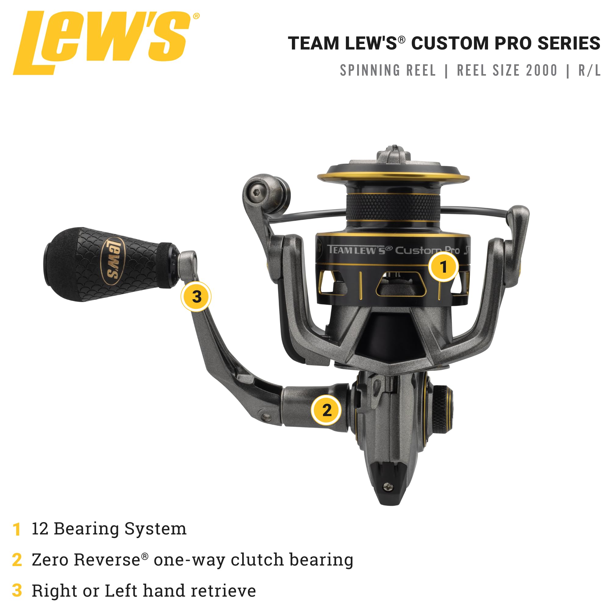 Lew's Custom Pro Speed Spin reel 12-bearing system ensures smooth retrieves during fights