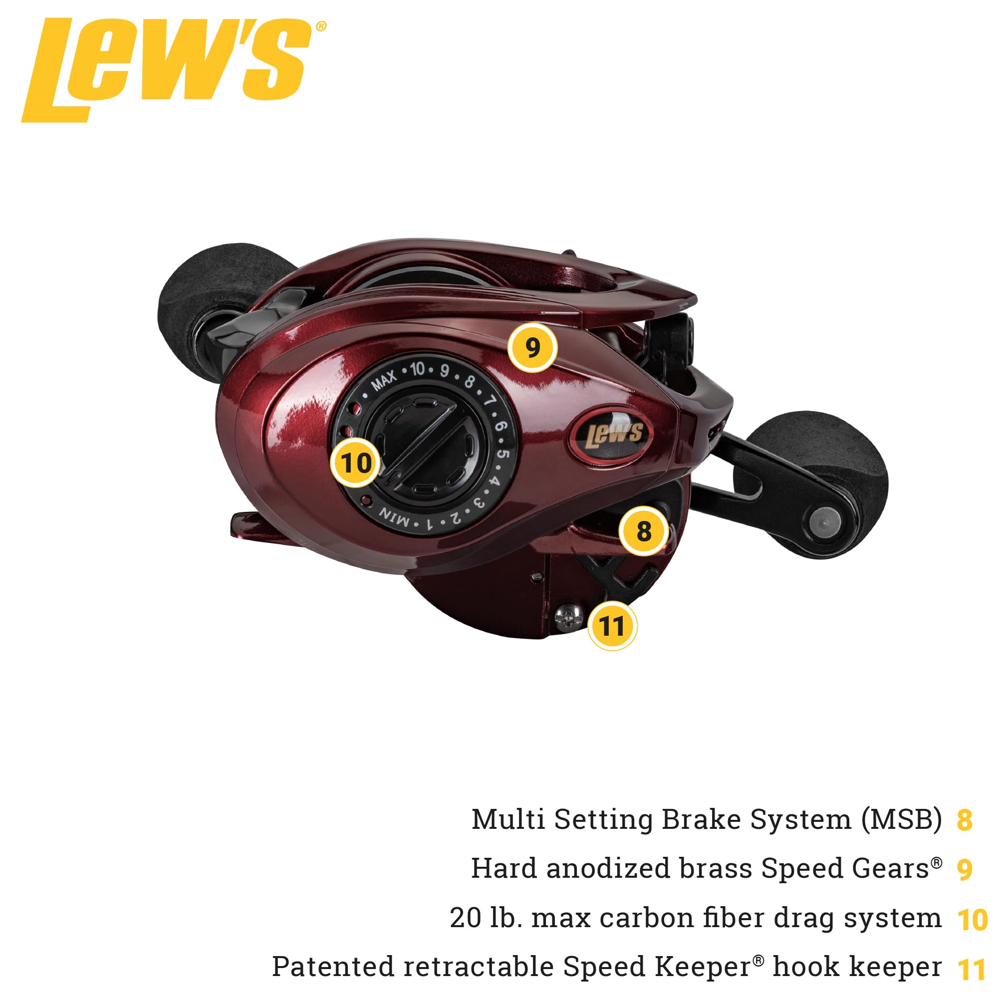 Brake system close-up on Lew's KVD1HL left-hand reel