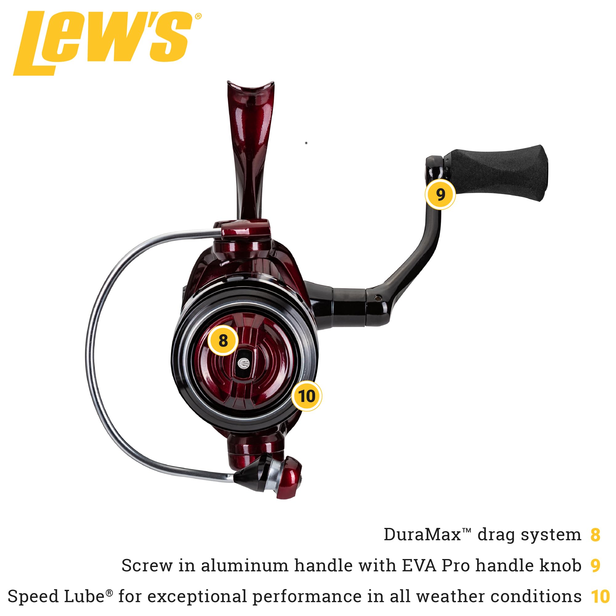 Lew's KVD400 10-bearing system with zero reverse provides precise, effortless casting.