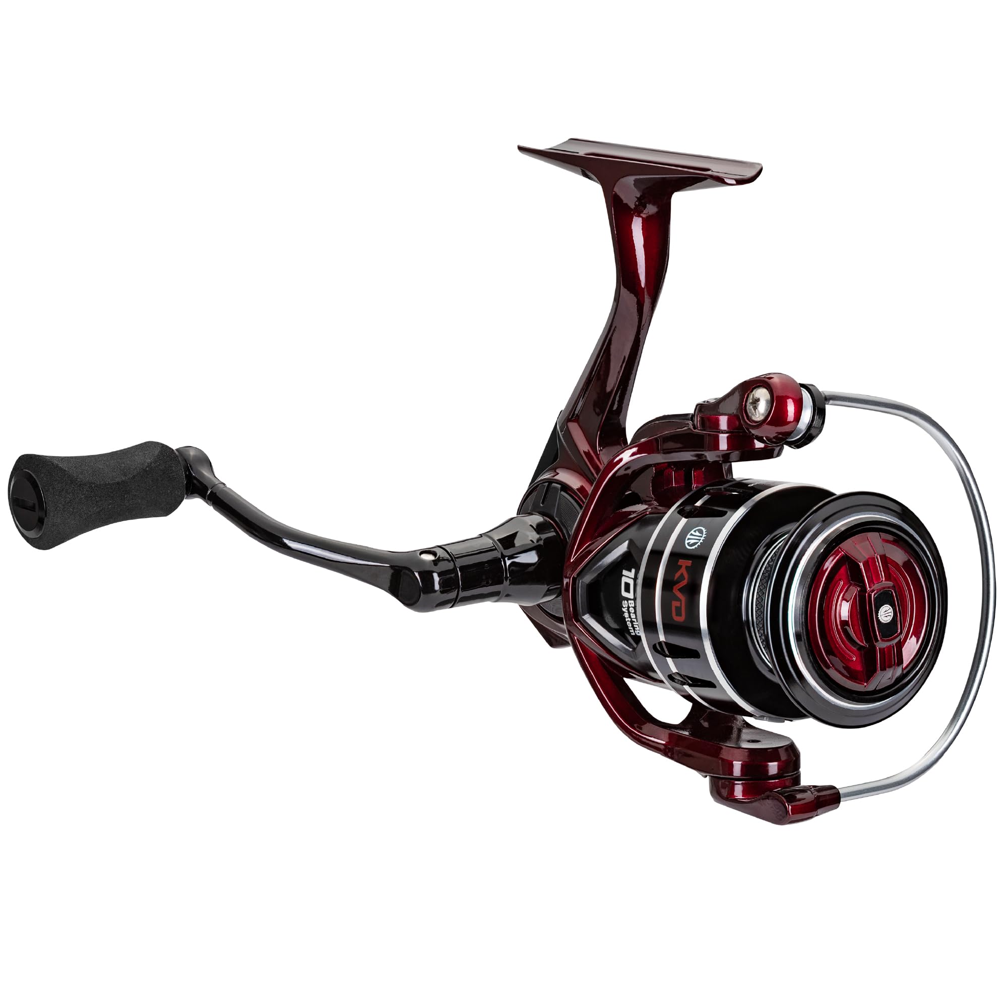 Lew's KVD400 reel front view showing durable aluminum frame for long-lasting performance.