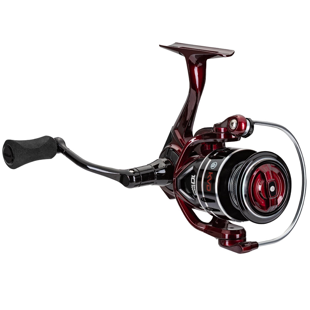Lew's KVD400 reel front view showing durable aluminum frame for long-lasting performance.