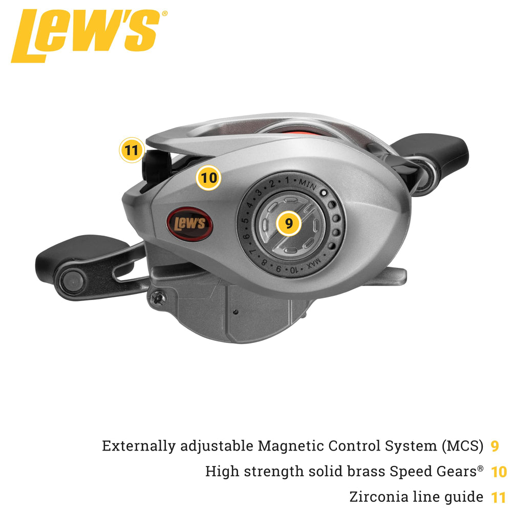 Premium 8-bearing system with Zero Reverse clutch on Lew's reel