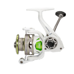 Lew's MACH 1 300 spinning reel side profile showcases 6.2:1 gear ratio performance.