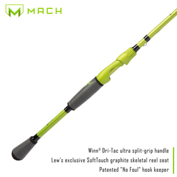 Lew's MACH 2 6'6 med-fast rod handle features Winn Dri-Tac grip for all-day comfort.