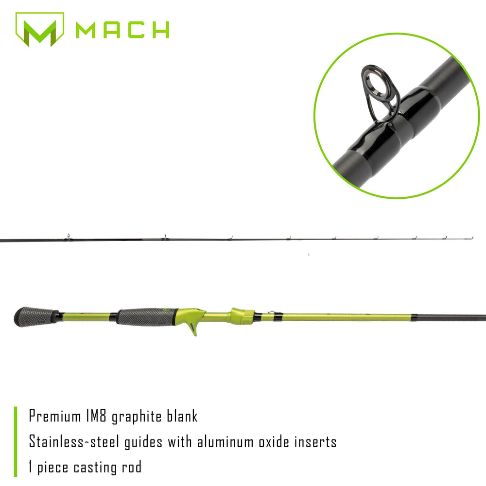 Lew's MACH 2 7'3" Hvy Fast Cast Rod reel seat closeup with softtouch grip.