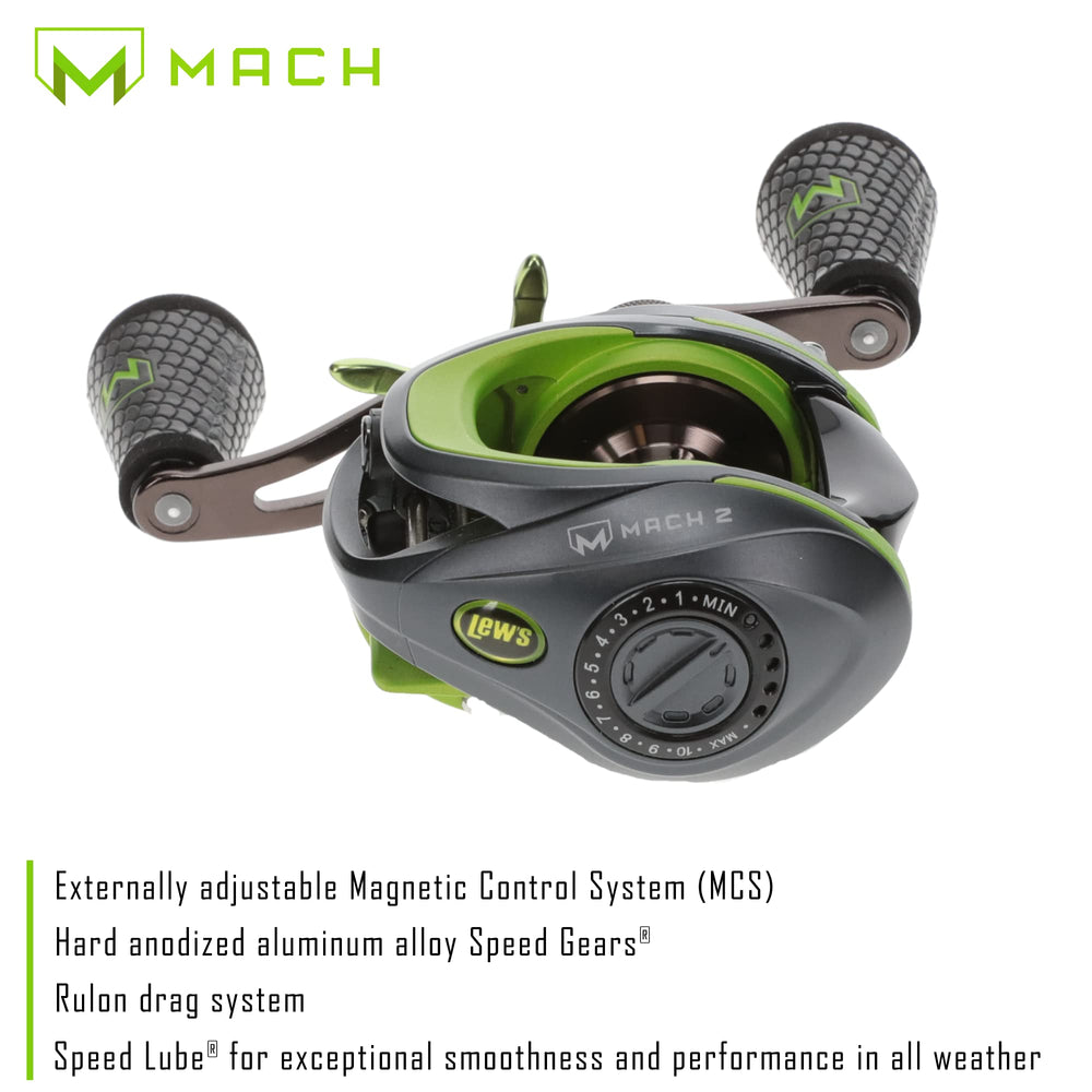 Lews MACH 2 speed-gears enable smooth retrieves and precise control.