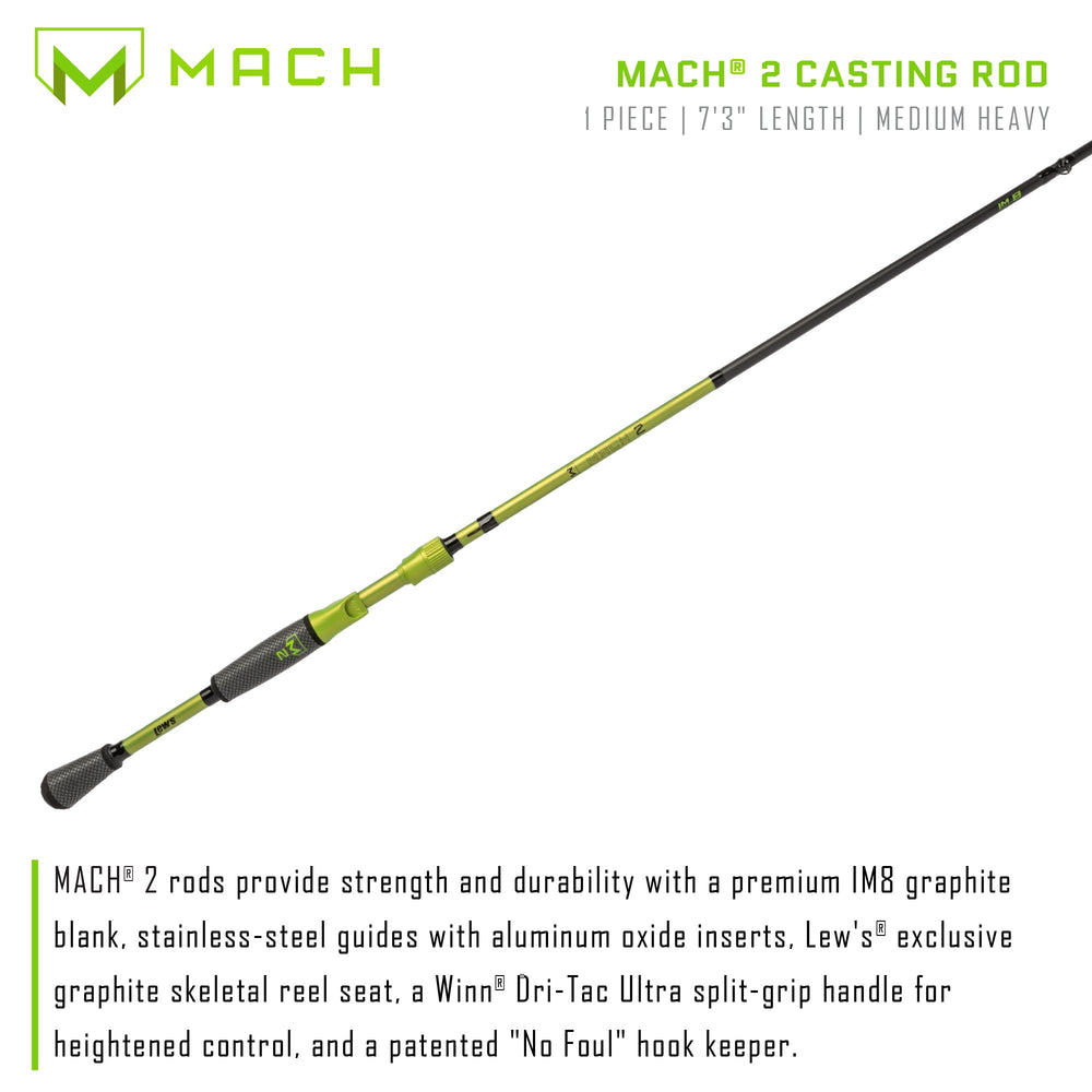 Lew's MACH 2 casting rod 7ft-3in green and black back view
