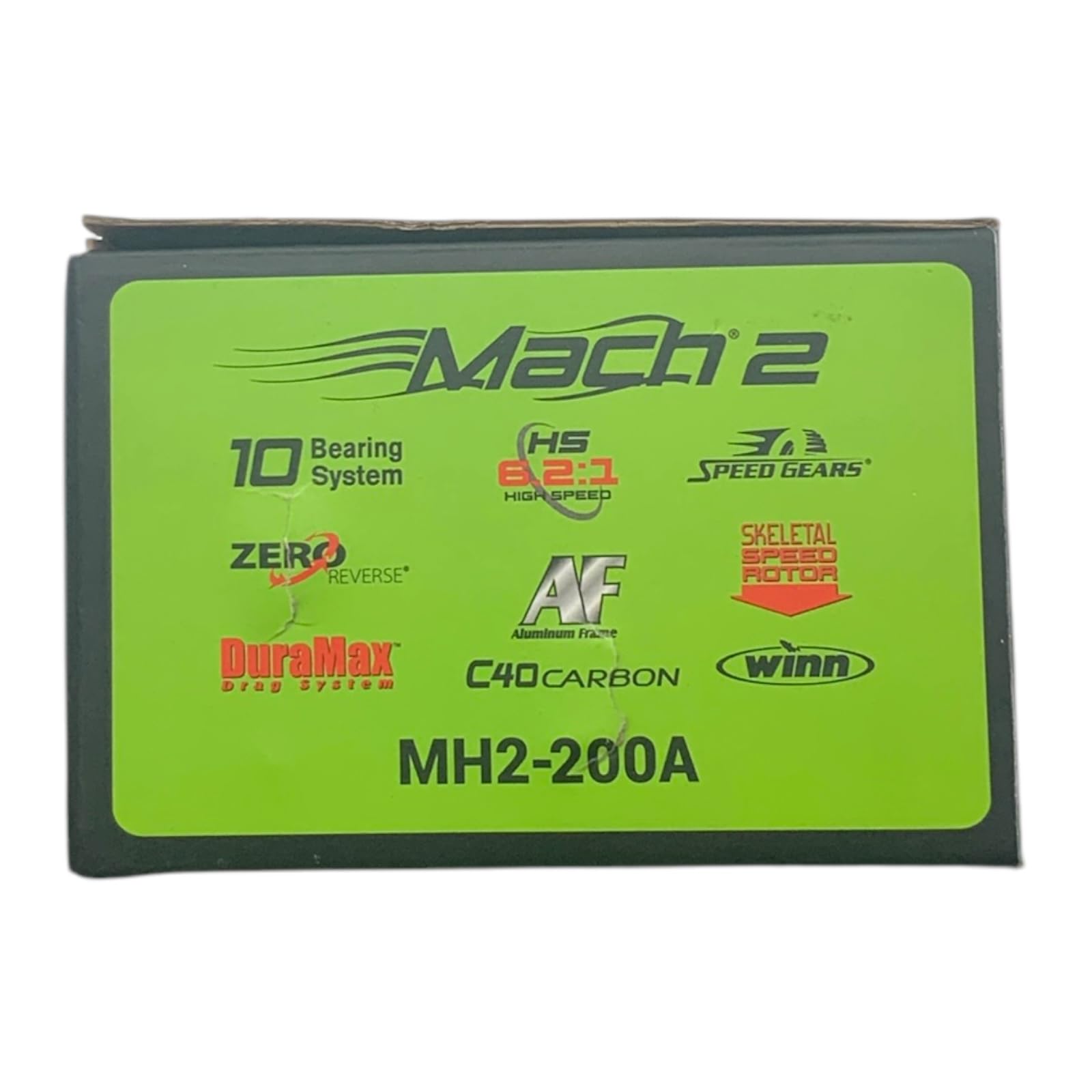 Lew's Mach 2 Metal Spin 200 Winn Dri-Tac knob offers comfortable grip.