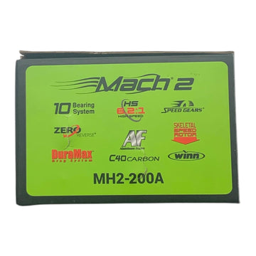 Lew's Mach 2 Metal Spin 200 Winn Dri-Tac knob offers comfortable grip.