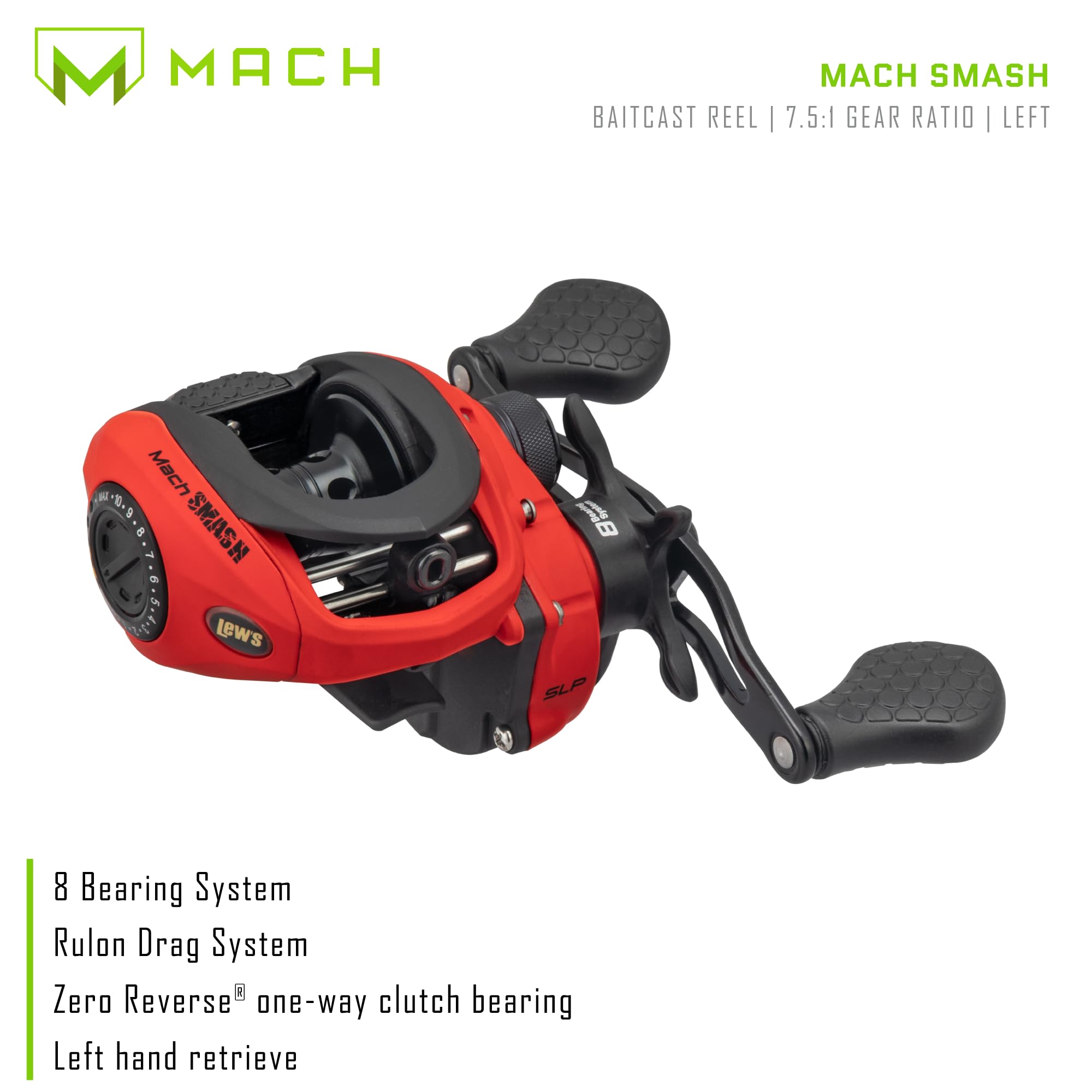 Lew's MACH Smash reel 32mm spool shows smooth line release for accurate casts.